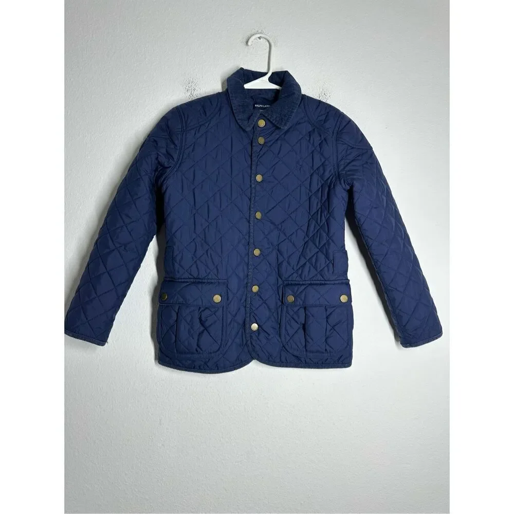 Ralph Lauren Quilted Corduroy Jacket Kids Size M 8/10 No Belt Snap Closure